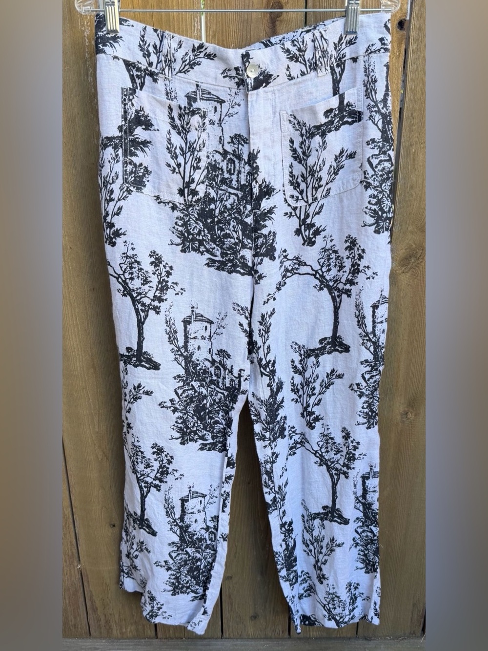 Joie White Pants with Black Toile Print linen size 12